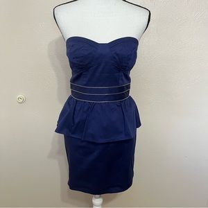 Sine Anthropologie Dark Blue Strapless Peplum Zipper Mini Dress Womens Size 4